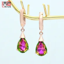  SJMADE Fashion Korean Elegant Colorful Water Drop Crystal Dangle Earrings Fashion 585 Rose Gold Eardrop For Women Jewelry Gift 