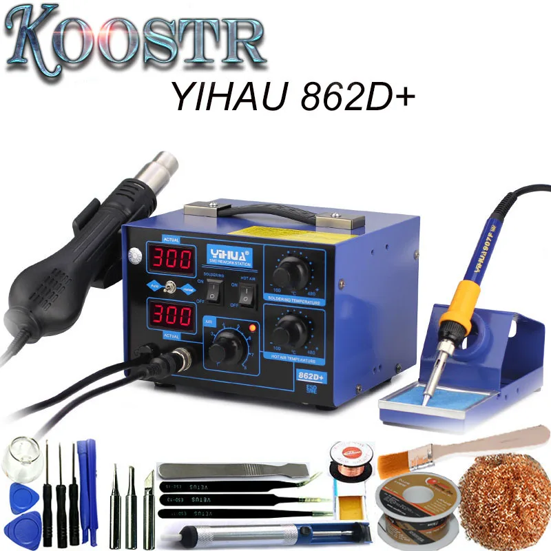 

720W Constant Temperature Antistatic Solder Station Soldering Iron + Hot Air Gun Welding Desoldering Repair YIHUA 862D+