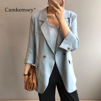 

CamKemsey Korean Solid Casual Suit Coats Women 2020 Spring Notched Collar Seven Split Fork Sleeve Thin Blazers And Jackets