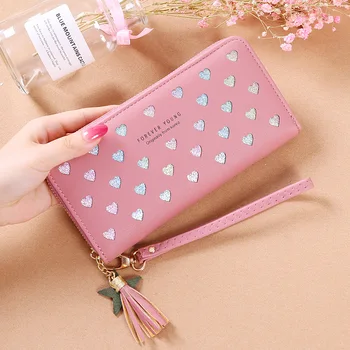 

Korean version of the new wallet ladies long zipper large capacity mobile phone bag wild love color hollow clutch