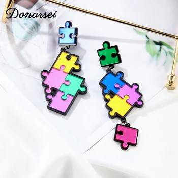 

Donarsei Funny Colorful Jigsaw Puzzle Earrings For Women Cute Asymmetric Cartoon Toys Acrylic Drop Dangle Earrings