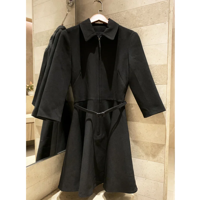 

Elegant temperament lapels dress high quality 2019 autumn Business Women's dress Pleated pettiskirt Belt dress