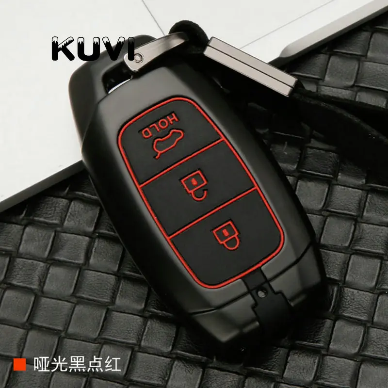 black red Чехол для ключей автомобиля из цинкового сплава для hyundai i30 Ix35 KONA Encino Solaris Azera грандиозный Ig Accent Santa Fe Palisade - Название цвета: black red