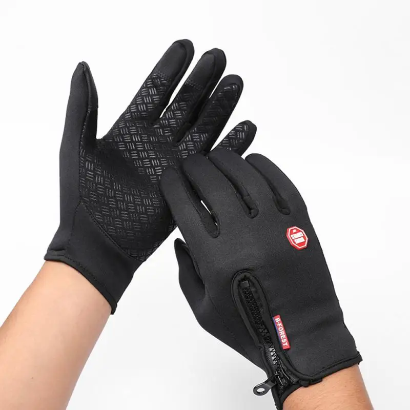 Перчатки для спорта на открытом воздухе, велосипеда, велоспорта, перчатки для езды на мотоцикле с сенсорным экраном, водонепроницаемые флисовые теплые перчатки для мужчин и женщин, новинка - Цвет: Black