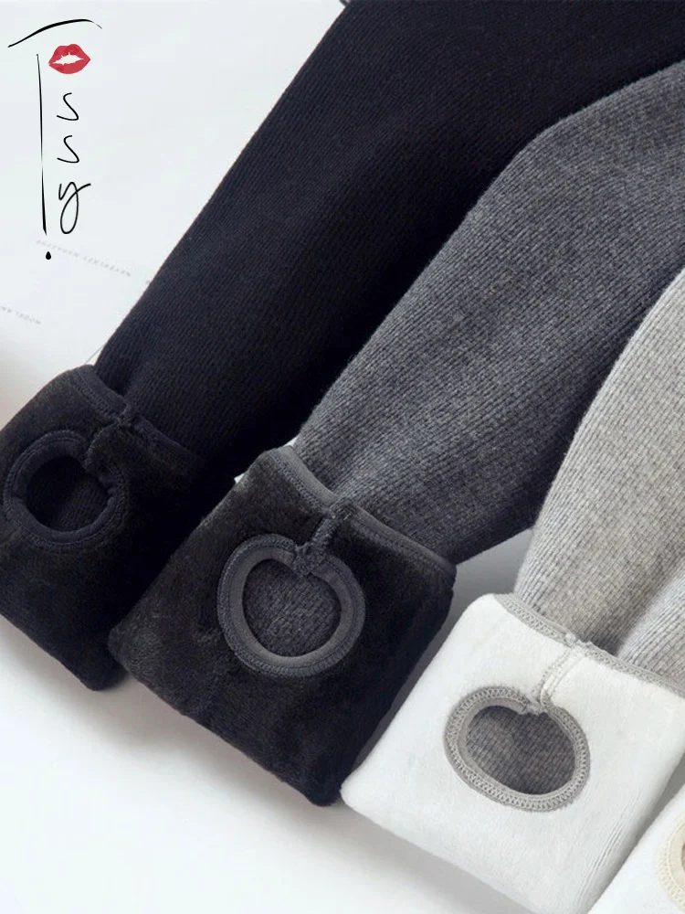 Warm Fleece Lined Super Thick Warm Leggings Women Winter Spandex Ribbed Slim Pattern Leggins Winter High Waist Basic Pants