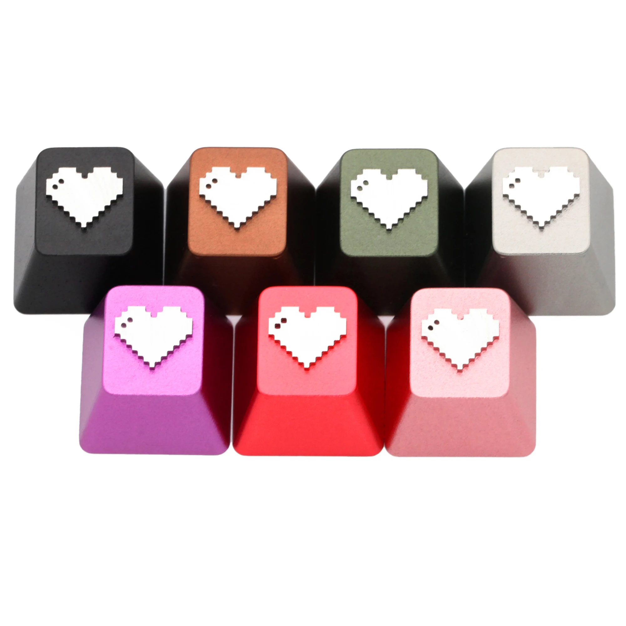 Pixel Heart Teclados de Alumínio Anodizado para Teclados Mecânicos Personalizados Perfil de Cereja Cinza Preto Vermelho Verde e Prata