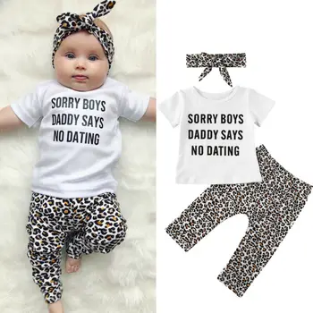 

3PCS Newborn Baby Girl Clothes Pure Cotton Tops T-Shirt Leopard Print Pants Outfits Children's Sets