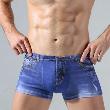 

MONERFFI Men printed Denim short underpants summer male cotton sexy underwear U convex pouch underwear boxers calzoncillo