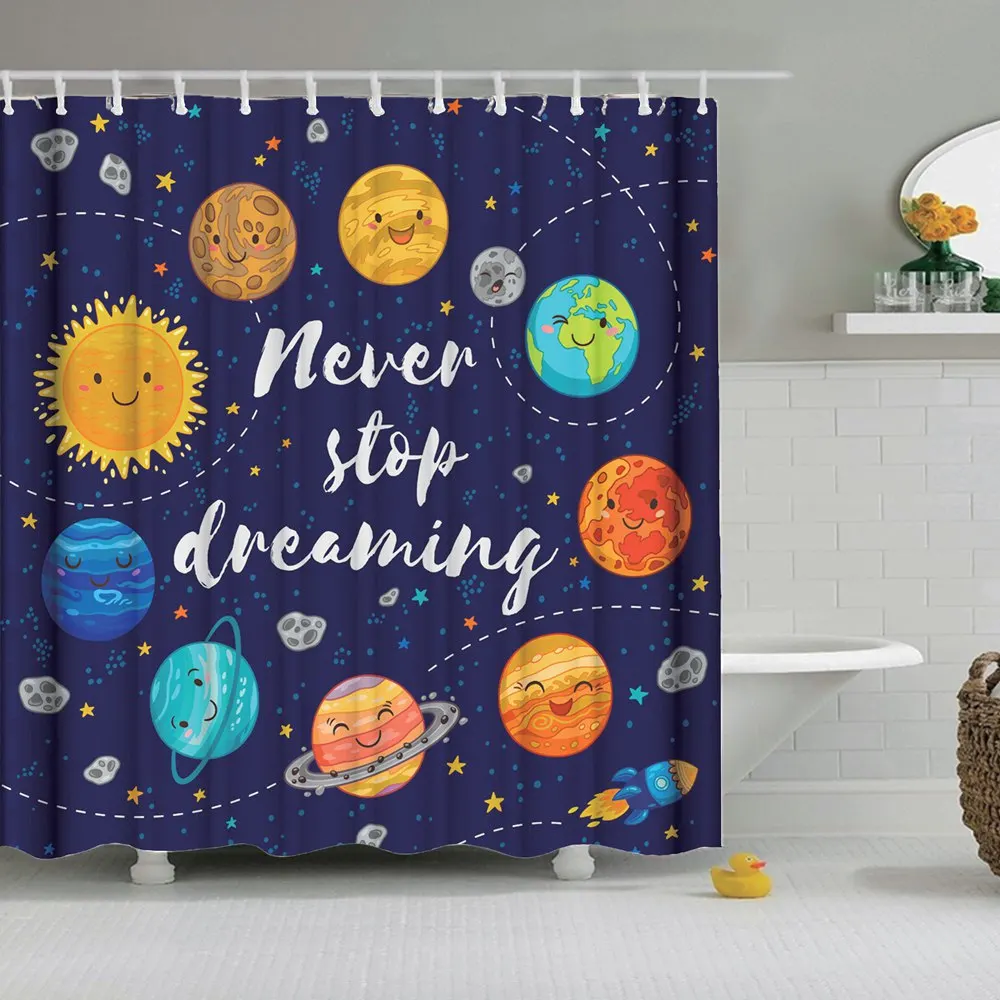 

Dafield Kids Space Galaxy Universe Shower Curtain Fabric Waterproof Shower Curtain for Bathroom Planet Shower Curtain