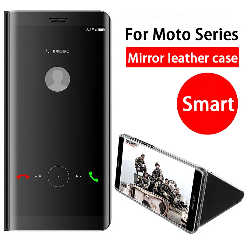 

Smart Leather Flip Stand Mirror Case on For Motorola Moto G6 Play One Power P30 Note g6play onepower p30note Wake Up Phone Cover