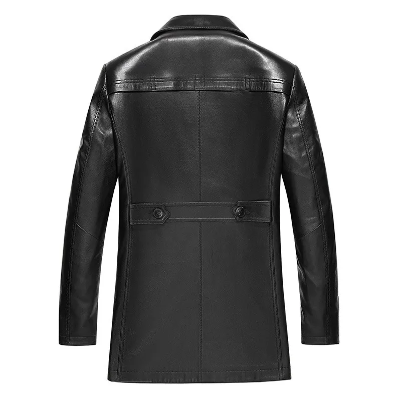 Brand Business Genuine Leather Coat Men Casual Sheepskin Single Breasted Blazer Luxury Winter Black Windbreakers Plus Size 4XL
