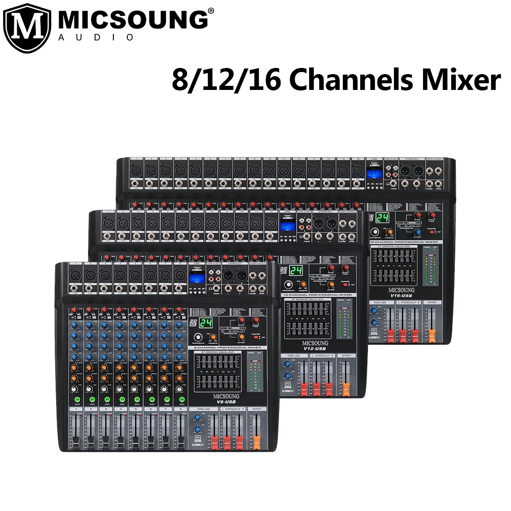 8/12/16 Channel Audio Mixer Sound Mixing Console with Bluetooth USB XLR Microphone Jact48V Power for Professional and - Цена: 