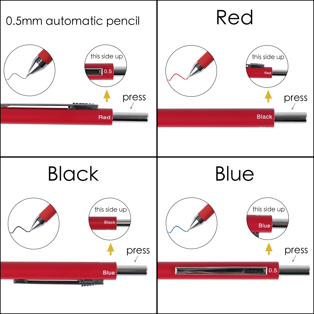 SML 1 шт. 4-в-1 разноцветная ручка-с металлическим корпусом-красный/синий шариковая ручка, цвет: черный, синий, красный чернилами Шариковая ручка и 0,5 мм карандаш