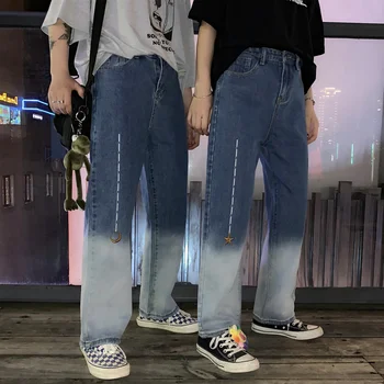 

ins Harajuku Cec Designer New Boyfriend Star Moon Women Gradient Panelled Denim Jeans BF Harem Pants Men Trousers Drop Shipping