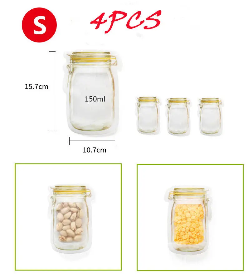 Многоразовый силикон вакуумные пищевые свежие пакеты обертывания еда в холодильнике контейнеры для хранения - Цвет: 4Pcs Small