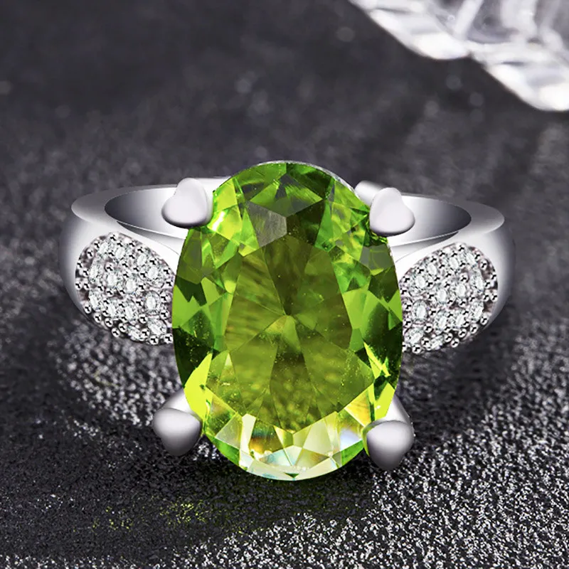 Apple green Новая мода красочные драгоценные камни кольца горячая распродажа стерлингового серебра 925 ювелирные изделия кольцо для женщин топаз обручальные кольца Размер 6 7 8 9 10 - Цвет камня: Apple green