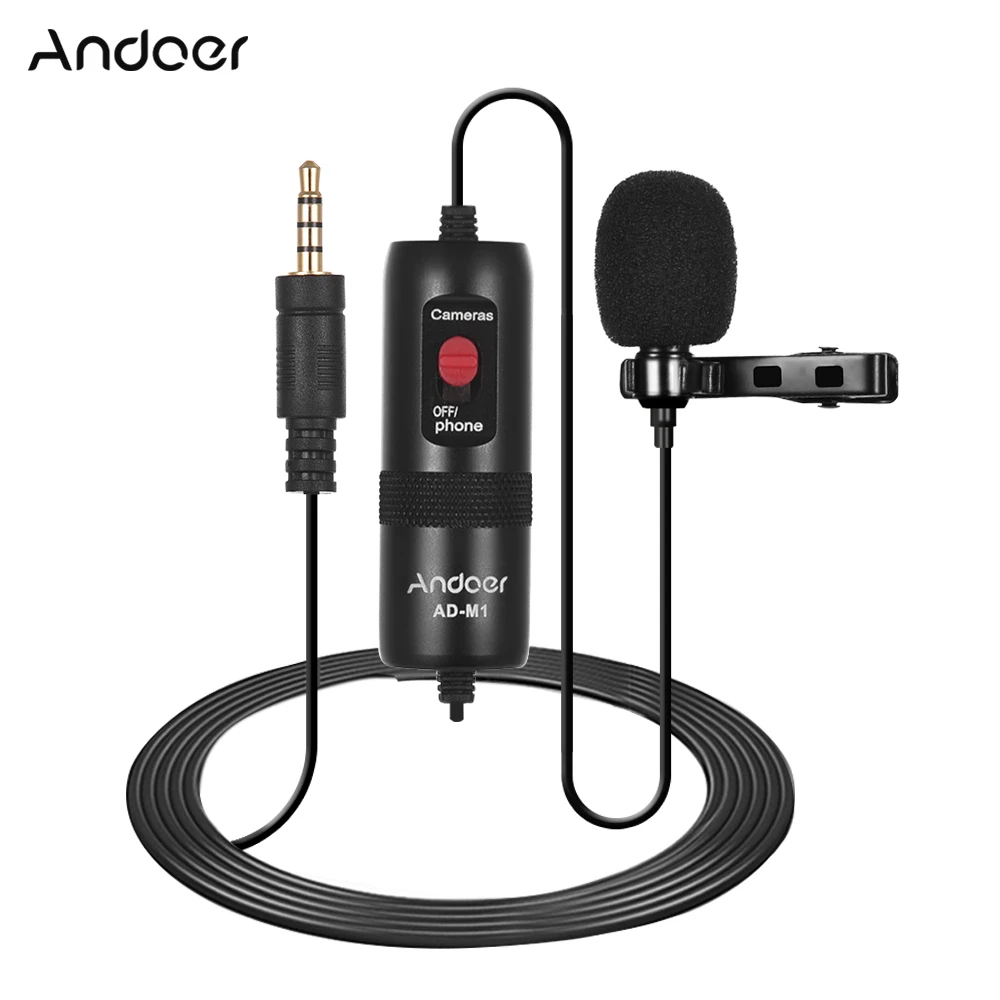 Andoer AD-M1 всенаправленный конденсаторный караоке петличный Студийный микрофон для камеры с поролоновым ветровым стеклом для смартфонов iPhone
