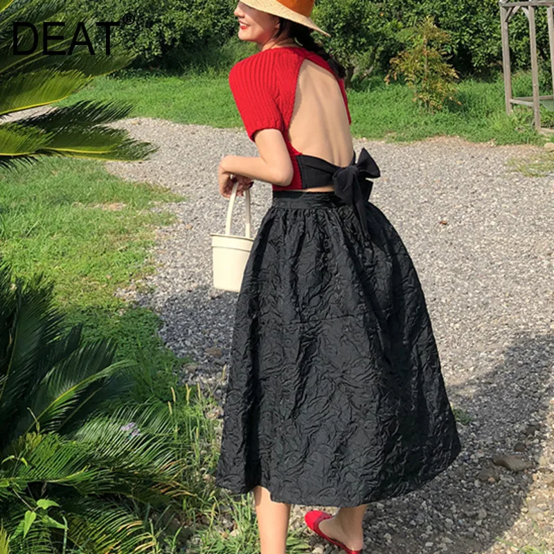

DEAT 2020 Spring And Summer New Pattern Folds Over The Knee High Waist Skirt Fashion Trend All-match Women's Clothing QF45801L