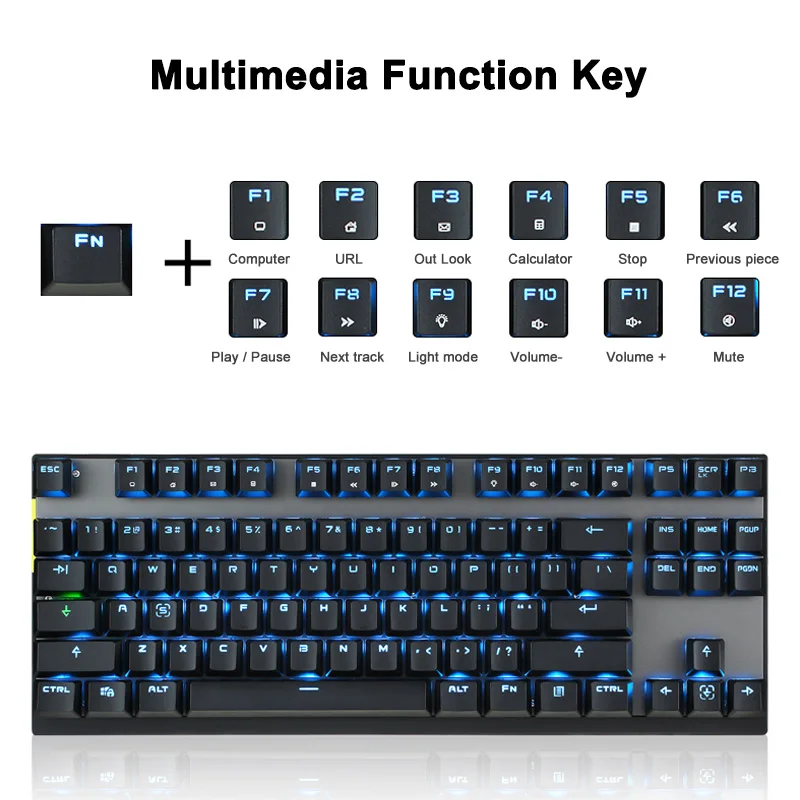 

87Keys Keyboards Dual Modes Keyboard for Win XP 7 10 Vista Android LHB99