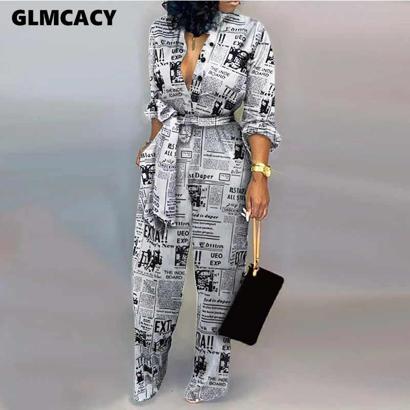 Women Jumpsuit Sexy Ladies Jumpsuits Party Long Pants Long Sleeve Jumpsuit Skinny Newspaper Print Outfits Women Jumpsuit Sexy Ladies Jumpsuits Party Long Pants Long Sleeve Jumpsuit Skinny Newspaper Print Outfits