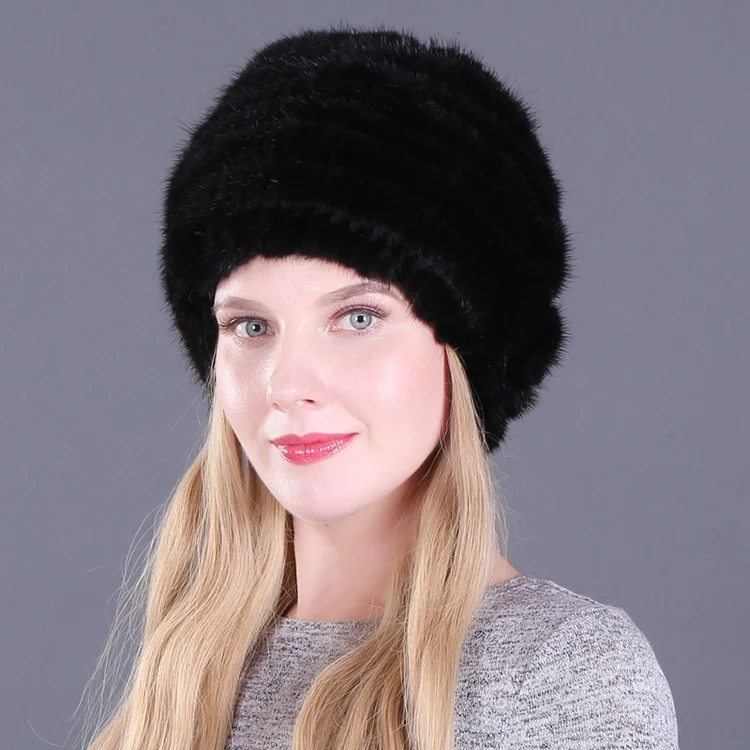 color6 Winter Hat Mink Women Knitted Warm Cap Floral Fashionable Fluffy Elegant Female Genuine Natural Fur Hats - Цвет: color6