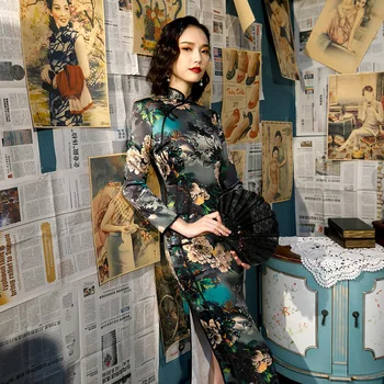 

Plus Size Women Classic Cheongsam Rayon Satin Silk Floral Elegant Evening Party Dress Traditional Mandarin Collar Chinese Qipao