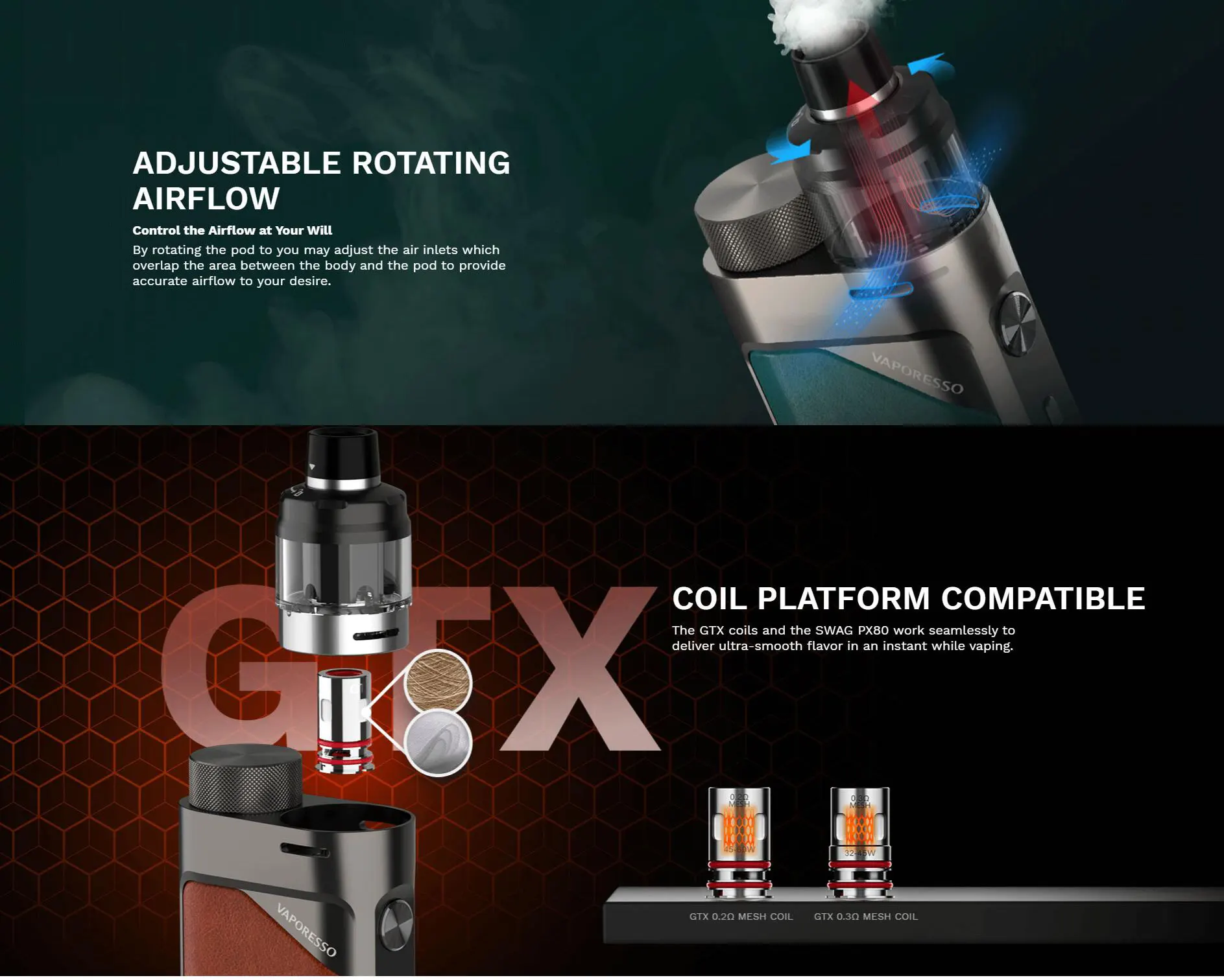 Original Vaporesso Swag PX80 Pod Kit 80W Box MOD Vape 4ML Swag Pod