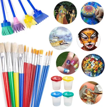 

34Pcs/Set Children Paint Brushes Set Artist Paint Brushes Set with 6 Palettes for Watercolor Acrylic Oil Paintings KQS8