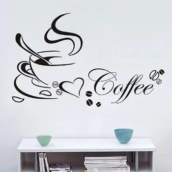 

Coffee cup with heart vinyl quote Restaurant Kitchen removable wall Stickers DIY home decor wall art MURAL Drop Shipping