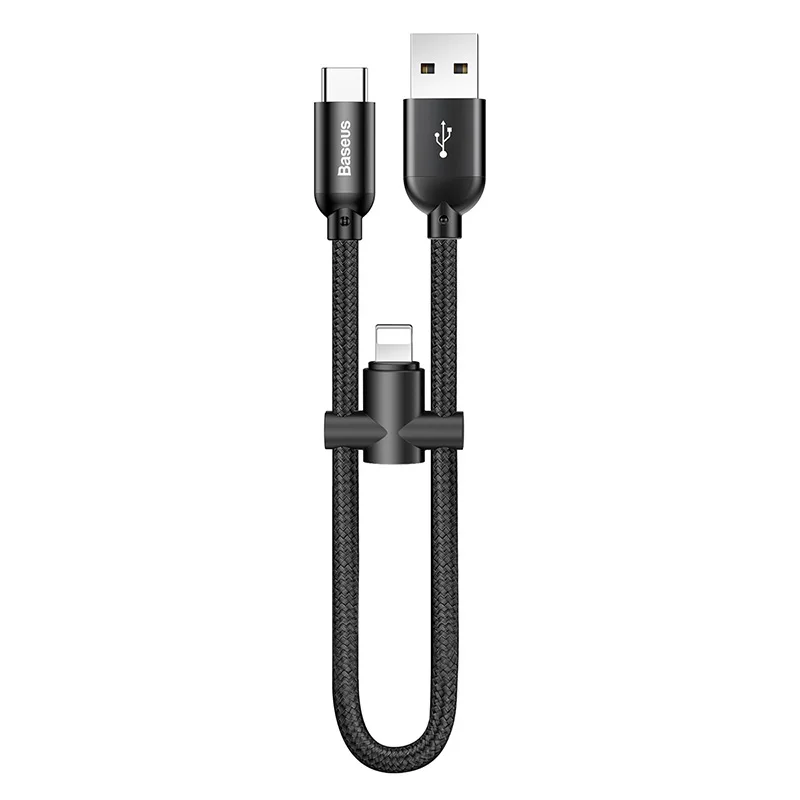 Baseus 2 в 1 для usb c на светильник с разъемом микро usb кабель короткий 20 см Быстрая зарядка данных для iPhone 8 7 samsung xiaomi зарядное устройство Android - Тип штекера: Type-c to Lightning