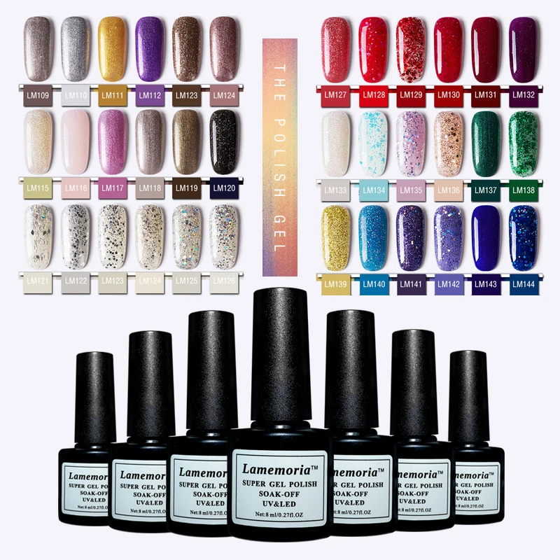 

8ML Nail Gel Polish Glitter Hybrid Nail Art Semi Permanent Gel Varnishes Nagellak Soak Off Top White Gel Lacquer Manicure