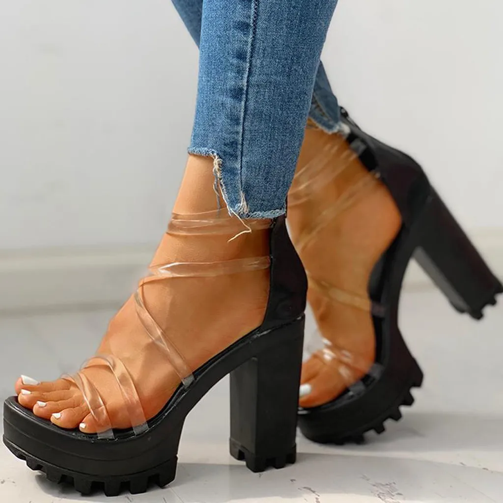 

Women's Block Heels Platform Sandals 2020 Hot Transparent Stripper Shoes Female Sexy Night Culb Sandals Lady sandalia plataforma