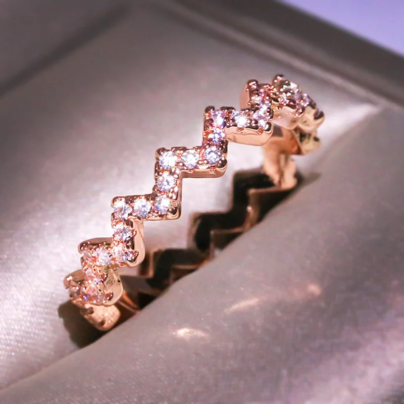 Gold Silver Rose Cute Wave Ring With Bling Zircon Stone For Women Wedding Engagement Fashion Jewelry | Украшения и аксессуары