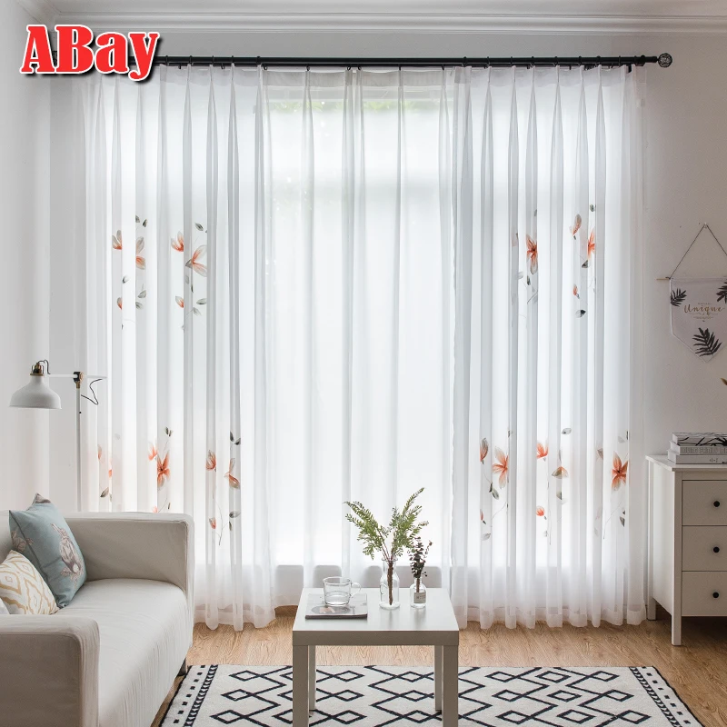 

Modern Chiffon Smooth Sheer Tulle Curtain for Bedroom Window Living Room Voile Curtain Decorate Kitchen Hand Painted Door Drapes