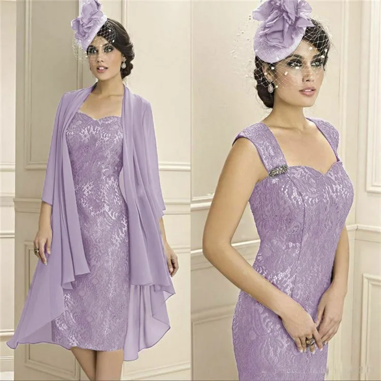 Lilac 24 Платье Русалочки с открытыми плечами, милое платье для матери невесты, наряды длиной до колена, свободная куртка шифоновая со шнуровкой сзади - Цвет: Lilac 24