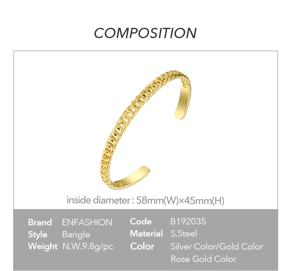 ENFASHION Punk Link Chain Cuff Bracelets Bangles For Women Gold Color Stainless Steel Bracelet Bangle Fashion Jewelry B192035