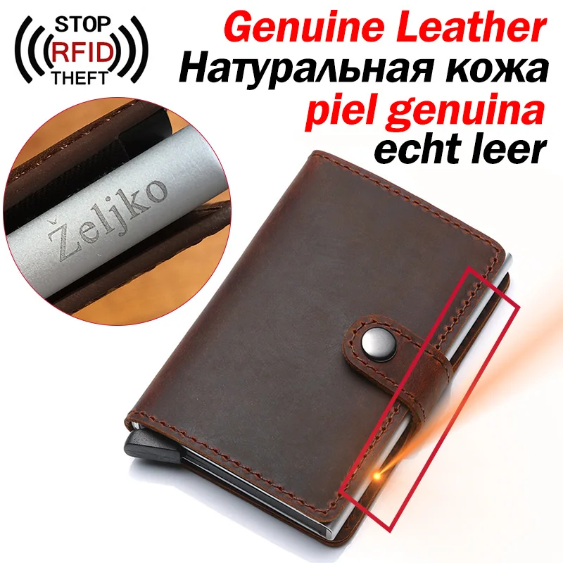 

Genuine Leather Men Credit Card Holder Hasp RFID Blocking Men Wallet ID Card Holder Bank Business Wallets Purse for Women Cards