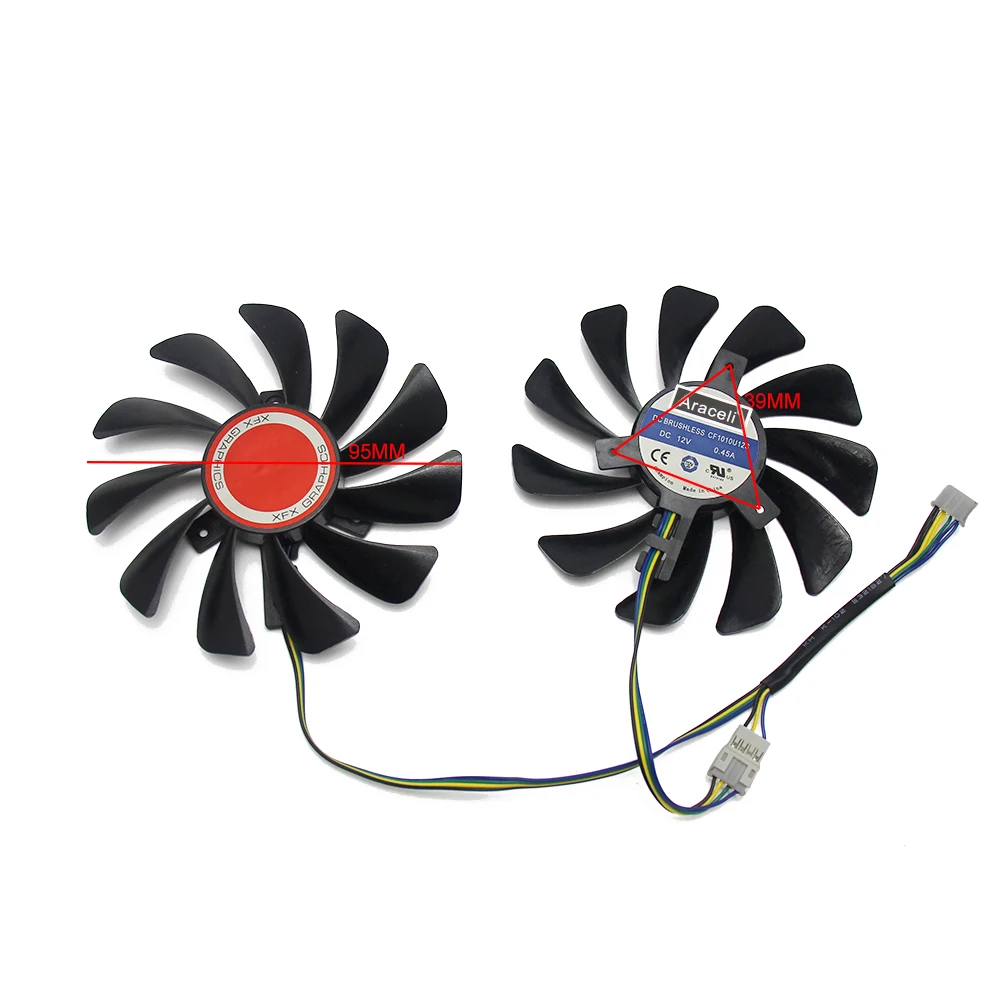 2 шт./set95MM FDC10U12S9 C CF1010U12S CF9010H12S XFX RX580 охлаждающий вентилятор GPU для его RX 590 580 570