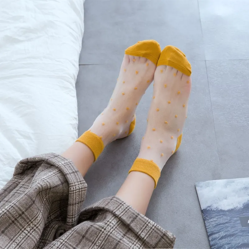 Женские носки cristal seda punto chica punto imprimir transparente verano zapatillas invisibles calcetines mujer harajuku fuzzy