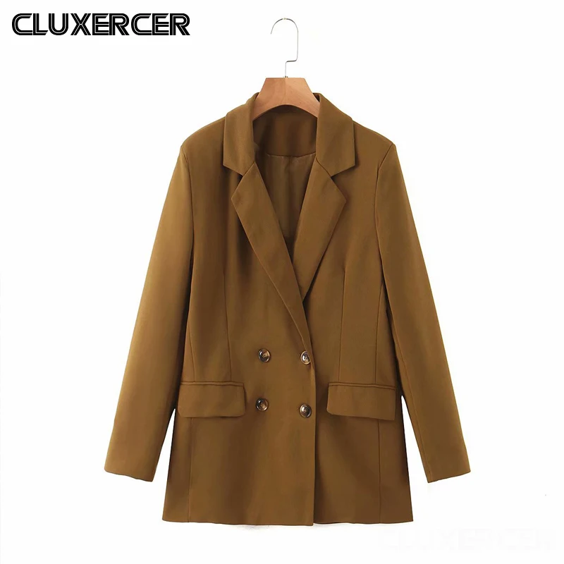 

2020 Spring Autumn Korean Double Breasted Blazers And Jackets Women Notched Long Sleeve Loose Suits Coat