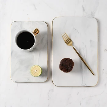 

Nordic ins creative ceramic marble pattern rectangular plate plate cutting board bread and vegetable plate dessert sushi plate