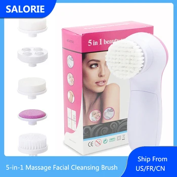 

5-in-1 Massage Facial Cleansing Brush, Waterproof Face Brush Clean with 5 Exfoliating Brush Heads for Deep Cleansing