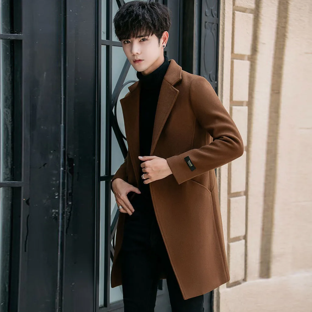 Womail, зимнее Мужское пальто, куртка, флисовая шерстяная куртка, пальто с карманами, пальто, черный кардиган, большой размер, деловое длинное пальто для мужчин, P0