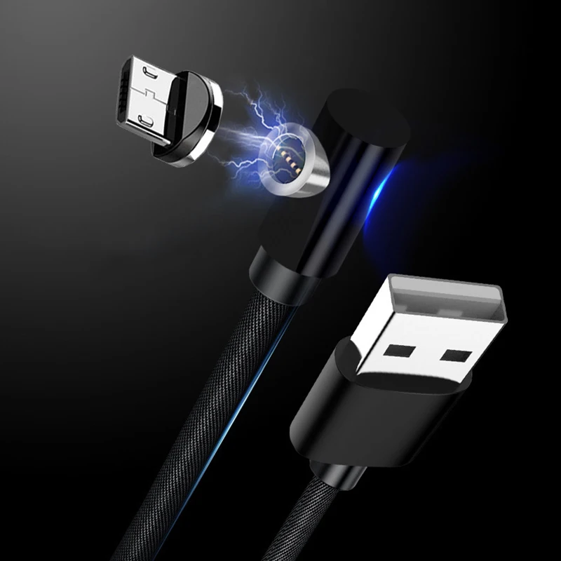 Новейший кабель Micro USB для передачи данных на 90 градусов, Магнитный зарядный кабель для iPhone, samsung, Xiaomi, usb type-C, магнитное зарядное устройство