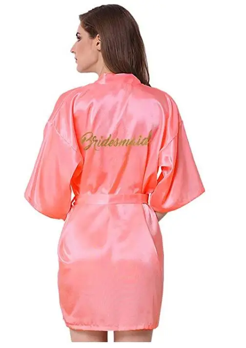 coral bridesmaid Новая одежда для невесты Халаты свадебный наряд коралловый Атласный халат одежда для невесты свадьба - Цвет: coral bridesmaid