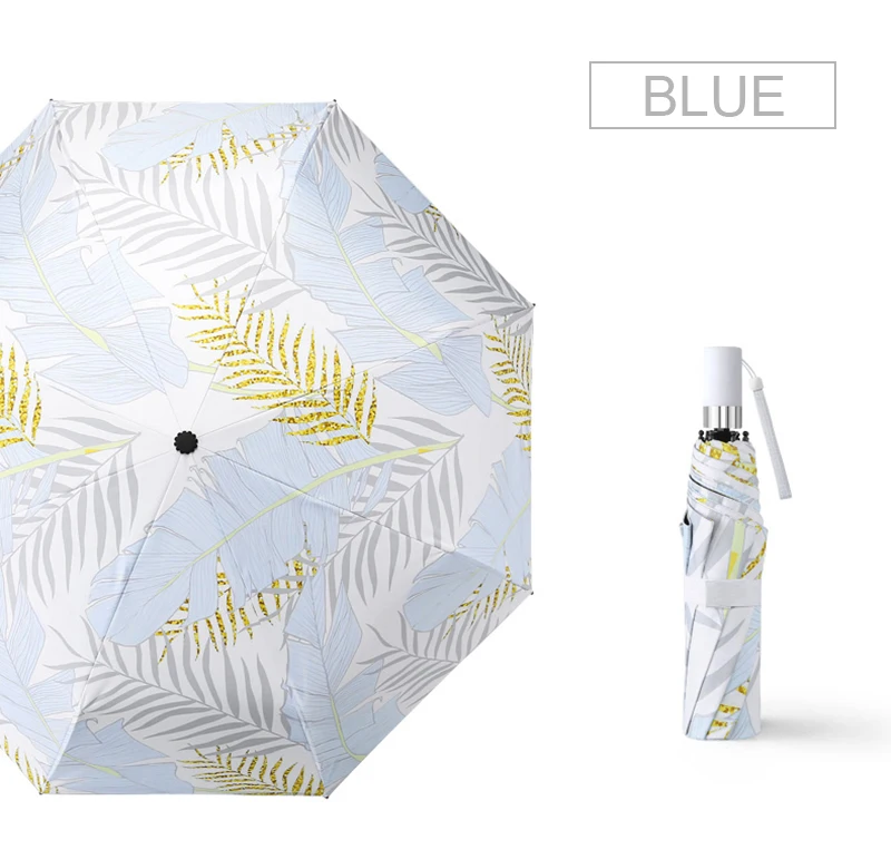 Ins umbrella, folding, small, fresh, sunny and rainy, sun protection, UV protection, simple student umbrella - Цвет: blue