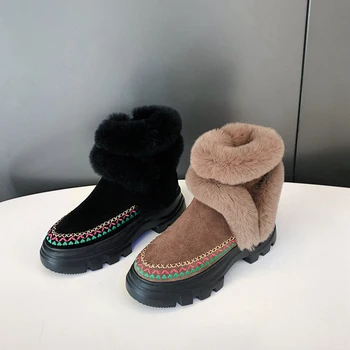 

Luxury brand snow boots women's new winter shoes keep warm mixed colors genuine leather thick bottom ankle boots botas mujer