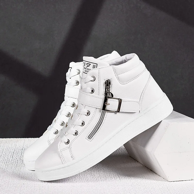 

High-top Skateboarding Shoes Men Breathable Comfortable White Sneakers Mens Leather High Quality Anti-Slippery Skateboard Shoes