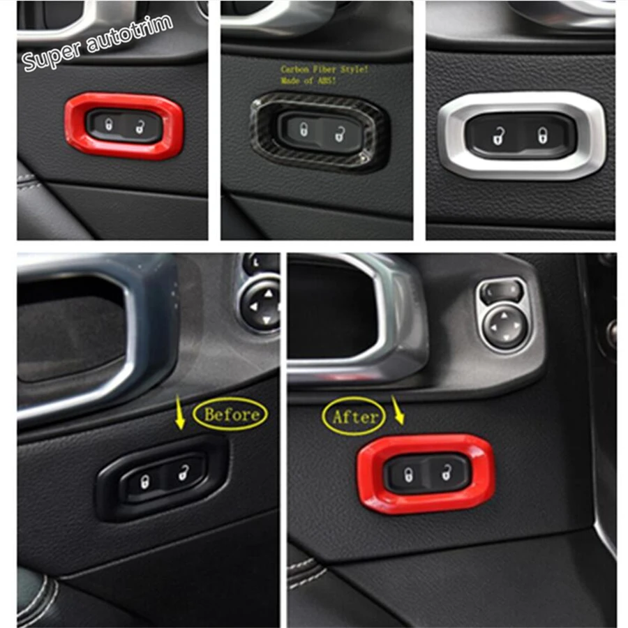 

Lapetus Front Door Lock Button Switch Cover Accessories Interior Kit Red Matt Carbon Fiber ABS For Jeep Wrangler JL 2018 - 2022