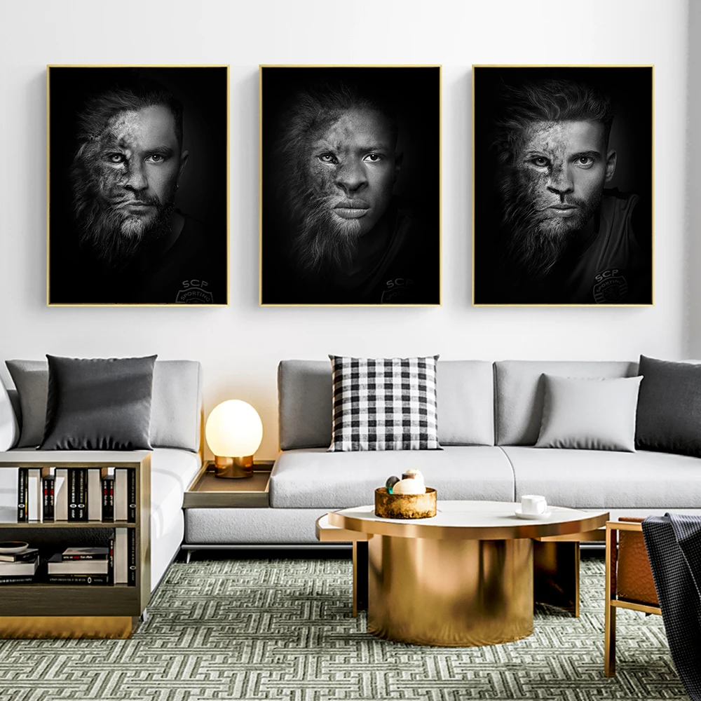 Abstract Wall Art Lion Football Star Canvas Prints Paintings Modern Sport Player Figure Decorative Pictures For Home Design | Дом и сад
